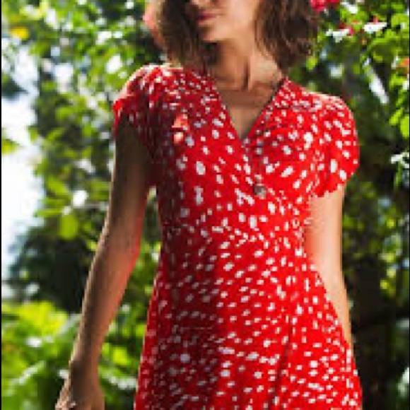 Motel Rocks Videta Red and White Polka Dot Wrap Dress - Picture 8 of 8